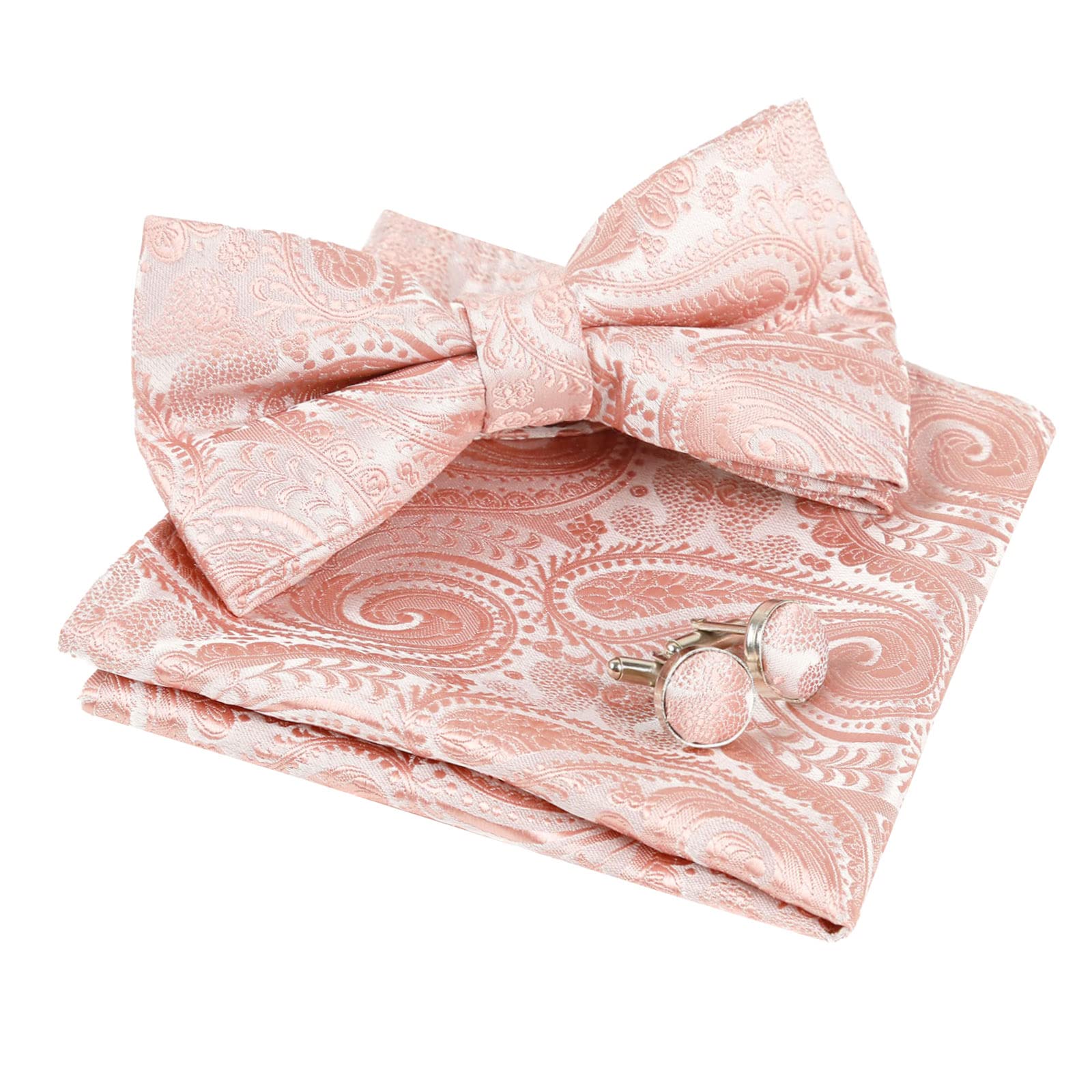 Alizeal Heren Paisley vlinderdas, Hanky en manchetknopen Set, 016-Blush Roze, Eén maat Alizeal Heren Paisley vlinderdas, Hanky en manchetknopen Set, 016-Blush Roze, Eén maat