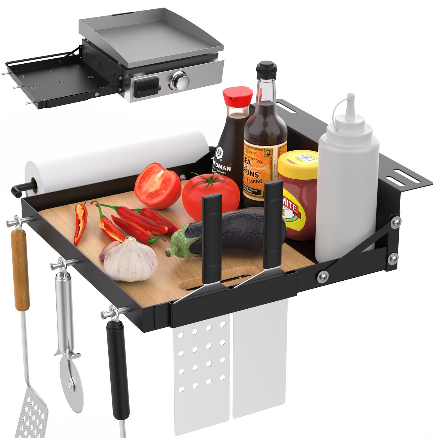 Griddle Side Shelf for Blackstone Griddle Accessories, Side Shelves Food Prep Table for Blackstone 1813 1666 1832 1814 1971 1939 & 17"/22"/28" Flat