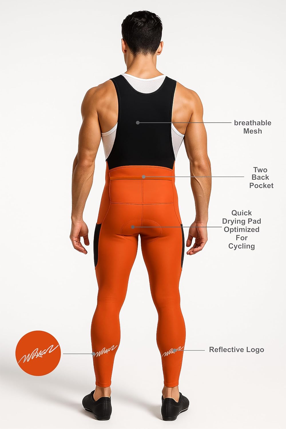 WIXEN Men’s Winter Cycling Bib Tights Thermal Fleece 3D Padded Bike Bib Pants with 4 Pockets - Image 4