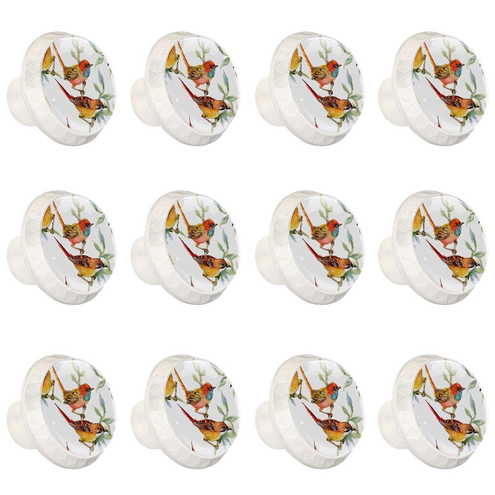 Boutons de meubles ronds oiseau floral 12 pièces pour tiroir et armoire de cuisine de 1,37 pouce