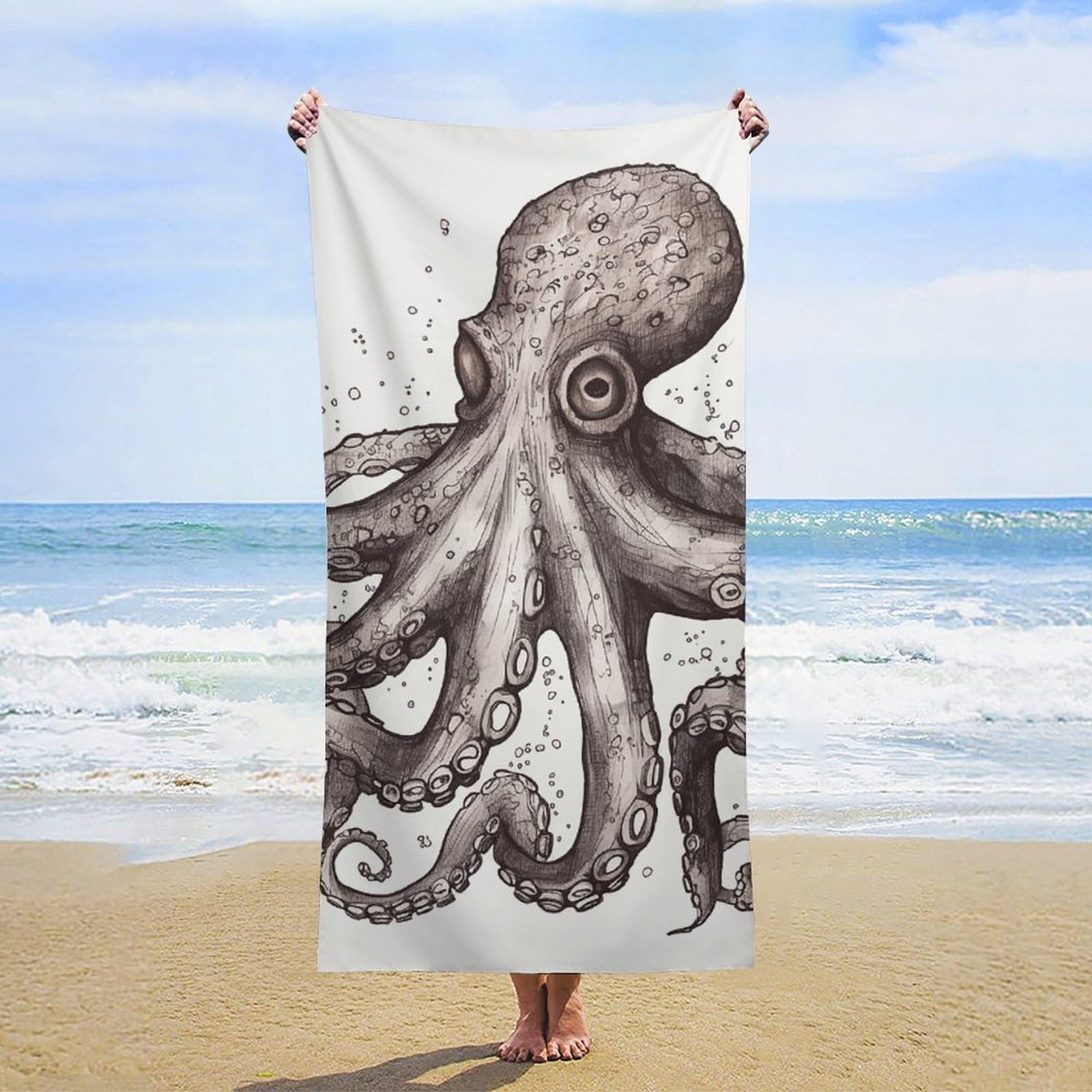 Anceky Oversized Octopus Beach Towel Soft Microfiber Bath Towel Quick Dry Absorbent Travel Pool Towels Lightweight Sand Free Blanket Machine Washable for Swim Picnic