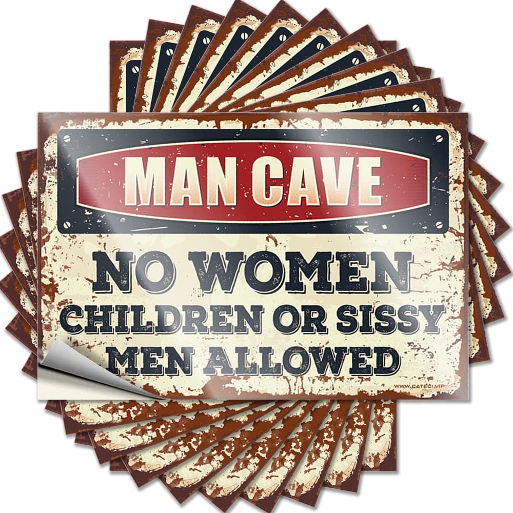 Stickers for Cars Man Cave Rules Funny Sticker 10 Pcs Biker Helmet Stickers Toolbox Stickers and Decals(8X12CM)