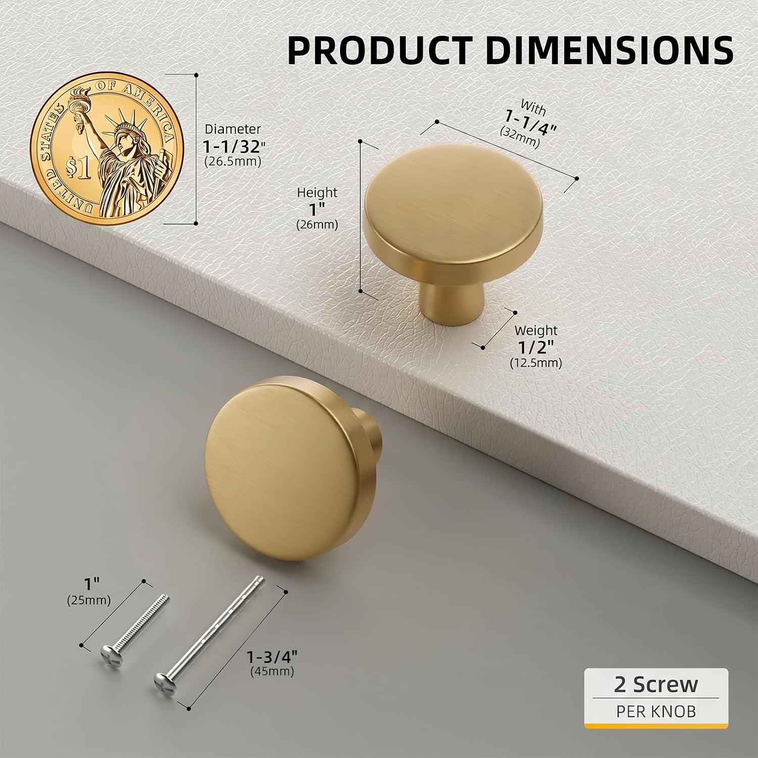 Goldenwarm 25pcs Champagne Bronze Cabinet Knobs for Dresser Drawers Kitchen Hardware Handles Gold Modern Round Knob,Zinc Alloy
