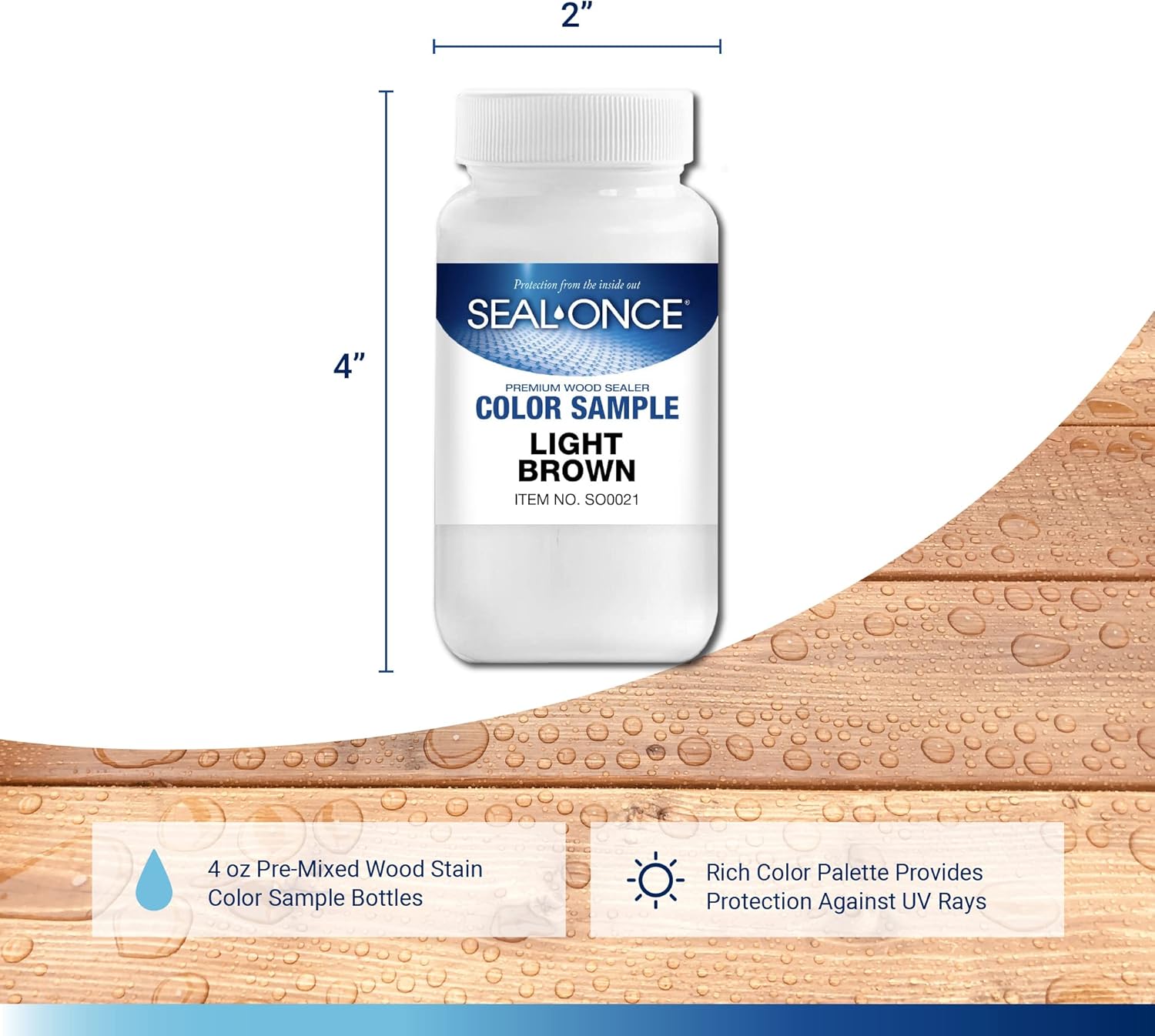 Seal-Once Color Sample - Pre-Mixed Wood Paint for Furniture - Light Brown Liquid Wood Stain in a 4-Ounce Bottle