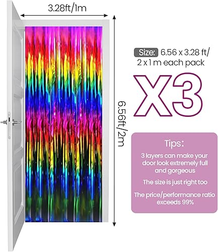 Miniatura 3 de JVIGUE Paquete de 3 cortinas de papel de aluminio metálico con flecos para fiesta de cumpleaños, telón de fondo de fotos, decoración de eventos de
