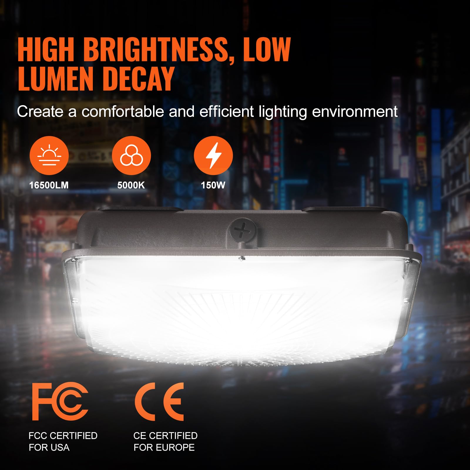 VEVOR Lampa warsztatowa LED, 150 W, lampa sufitowa garażowa, 16500 lm, 5000 K, 31,5 x 31,5 cm, montaż powierzchniowy, oświetlenie sufitowe IP65 do stacji benzynowych, magazynów, fabryk przemysłowych,