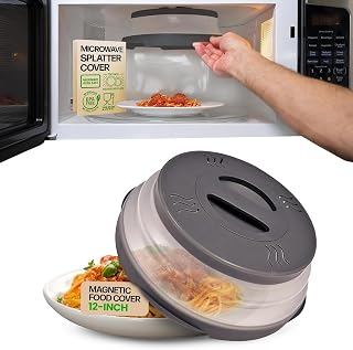 HoverCover 2.0 Magnetic Microwave Splatter Cover: Strongest Grip, Collapsible 12-Inch Vented Lid, BPA-Free, Dishwasher Safe, Space-Saving Gray
