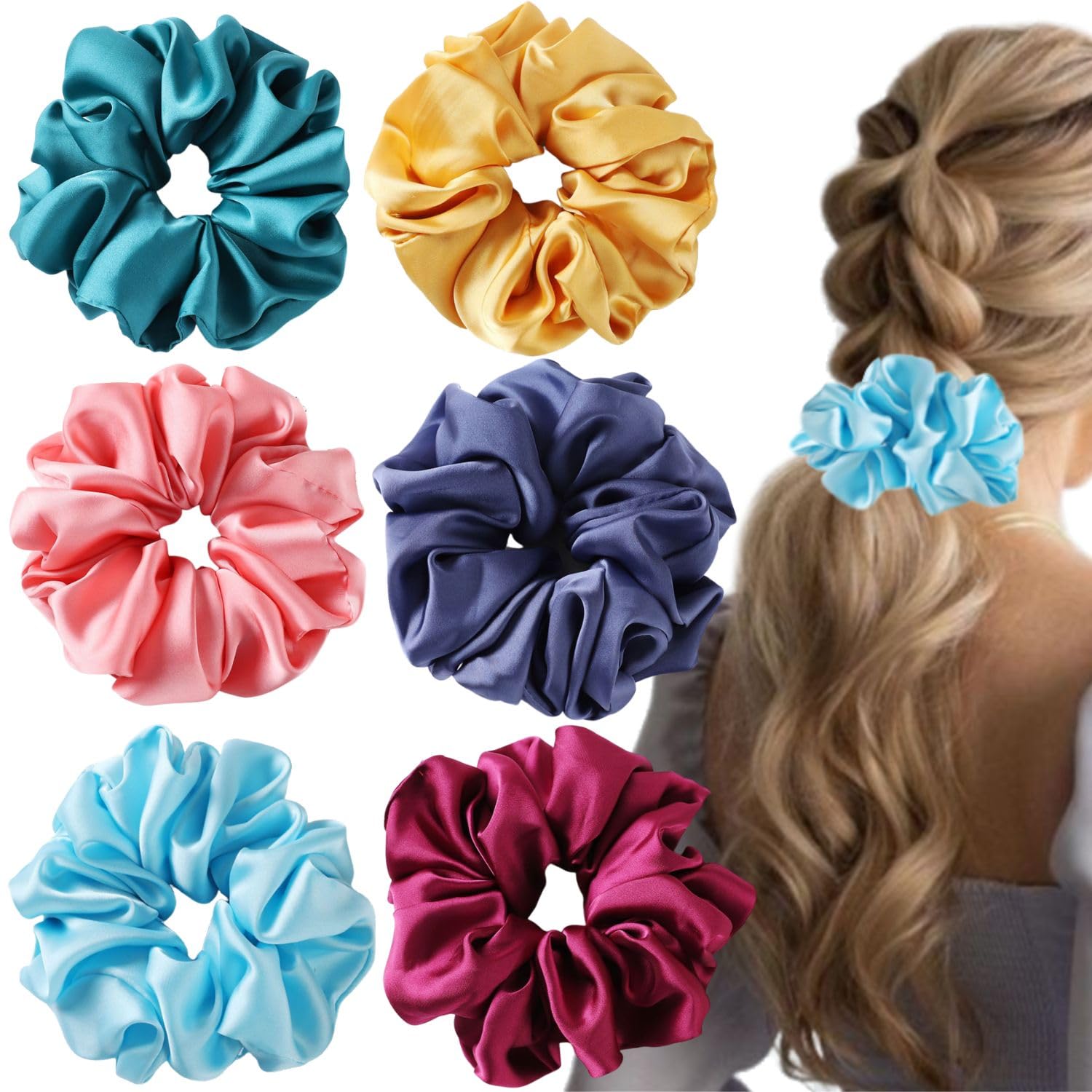 6 PCS Big Scrunchies for Women Large Satin Hair Ties No Damage