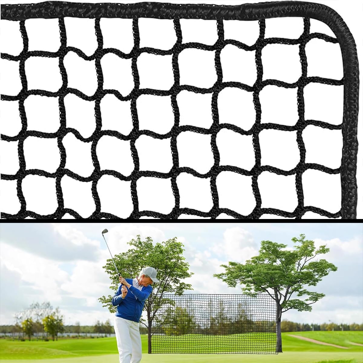 Pithsdp Black Golf Net Sports Practice Netting Set,Hitting Net For Multiple Sports,Durable Barrier For Baseball Hockey Soccer,Safety Rope Net For Balcony Railings(Size:2m*9M(6.5Ft*29.5Ft),Color:black)