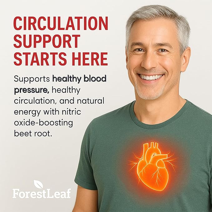 ForestLeaf Organic Beet Root Capsules - Beetroot Supplement 16000mg Strength 20:1 Extract Pills w/Ginger Grape Seed | Support Blood Pressure, Nitric Oxide, Flow, Circulation | Beets Powder - 120 Caps