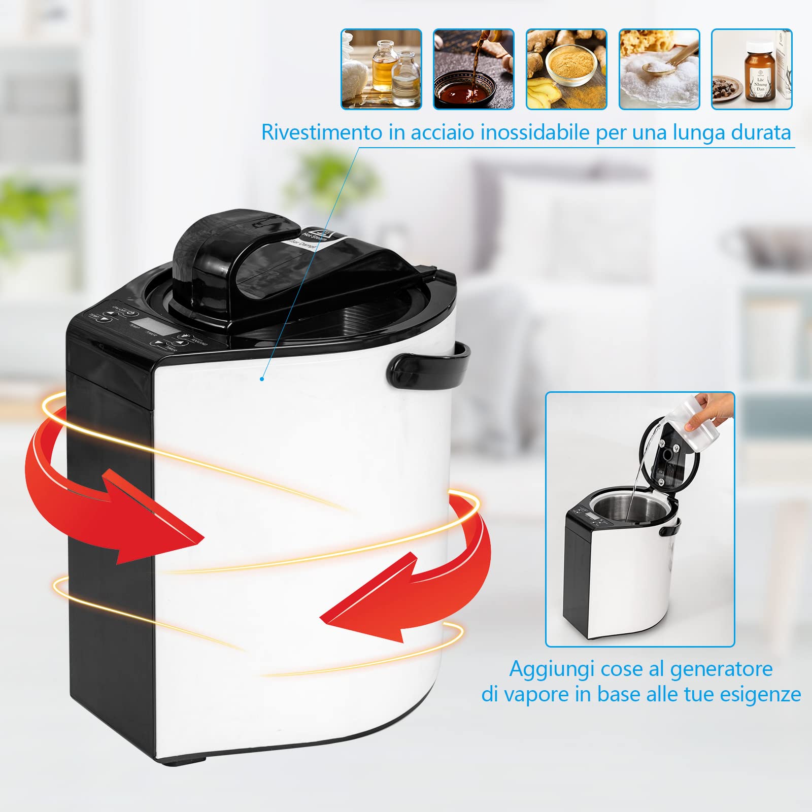 Sauna A Vapore Portatile COSTWAY 1000W - Con Telecomando, Sedia E Timer 15-90 Minuti, Grigio - Foto 5