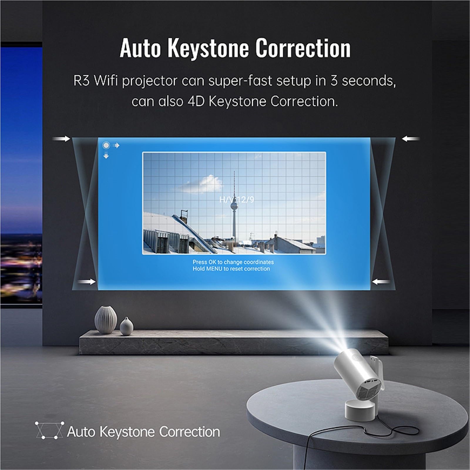 Przenośny Projektor, Inteligentny Projektor LED Full HD 1080P Do Kina Domowego Z Funkcją Automatycznego