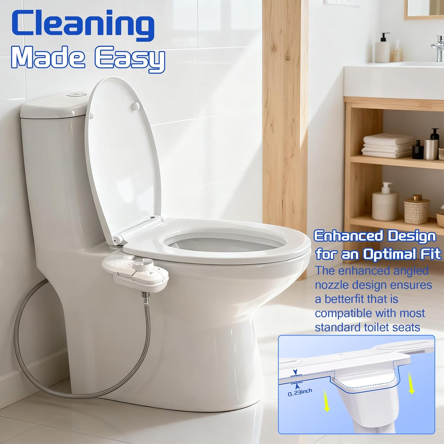Bidet Attachment for Toilet Non-Electric Ultra-Thin Design,Self-Cleaning Dual Nozzles,Rear & Feminine Hygiene Wash,Adjustable Water Pressure,Cold Water Only, White(0.23 in)