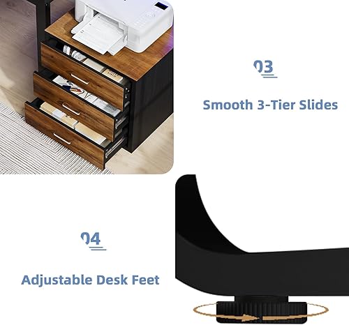 Miniatura 7 de Escritorio para computadora de 67 pulgadas con cajón y luces LED, escritorio de oficina en casa con estantes de almacenamiento, estación de trabajo