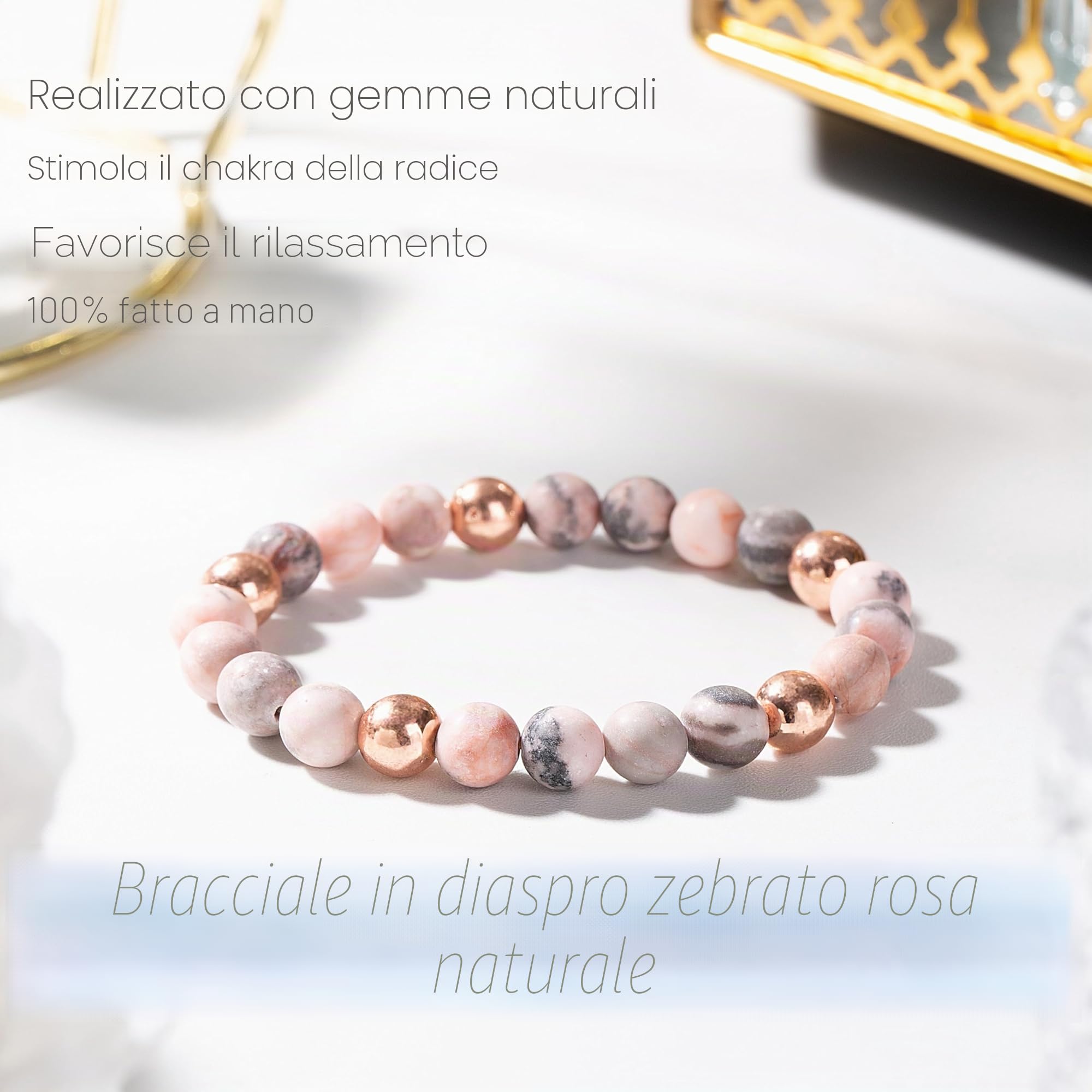 Regalo donna, Candela Profumata di Lusso da 350g 丨 Bracciale in Diaspro e Lava 丨 Sapone Artigianale alla Rosa 丨 Specchio per il Trucco, Bomboniera candela, regalo donna compleanno, regali per lei