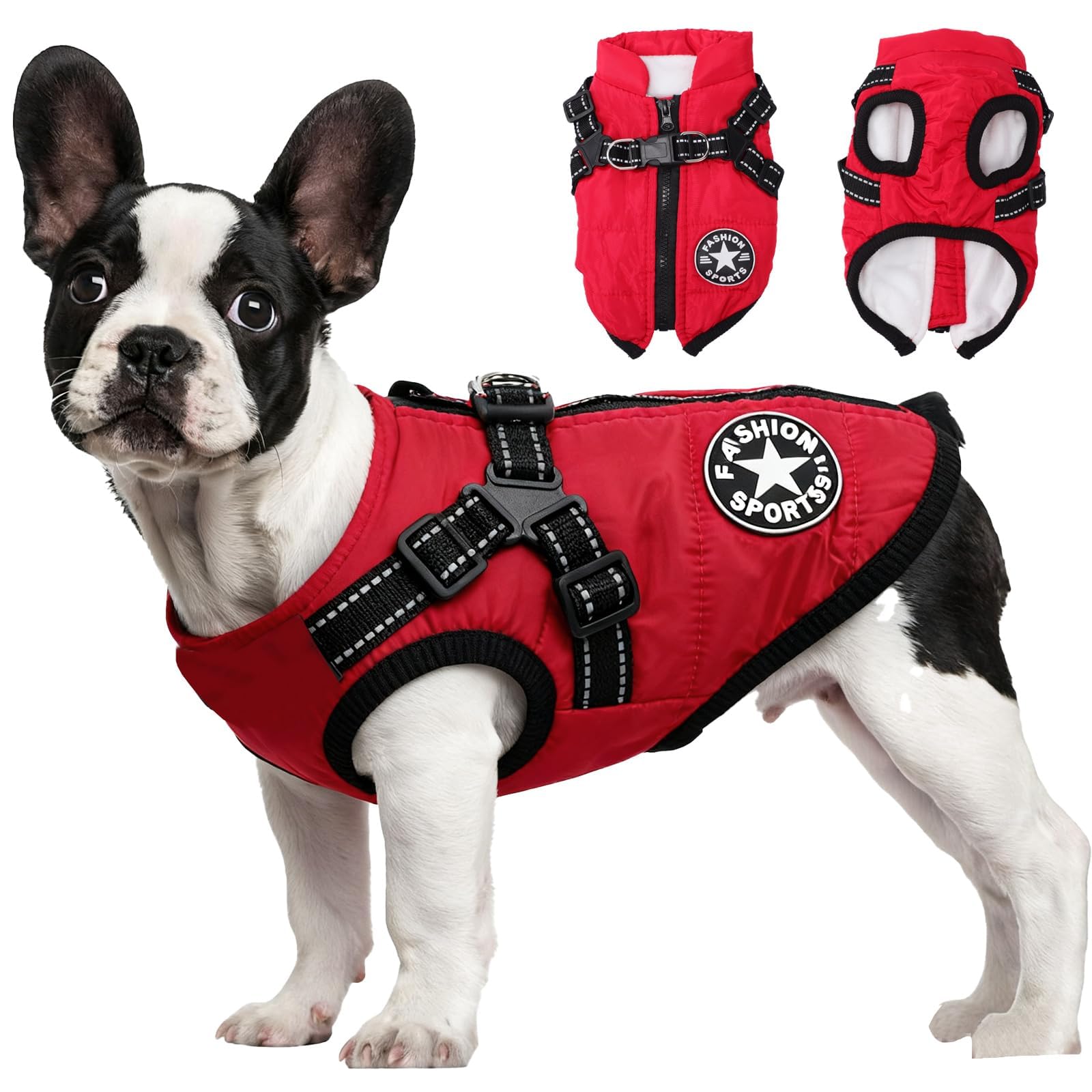 Innfttwo Winter Warm Waterproof Dog Coat with Harness,Dog Rain Coat, Dogs Jacket, Fits Most Dogs (Red, Chest: 19.7"~21.3")