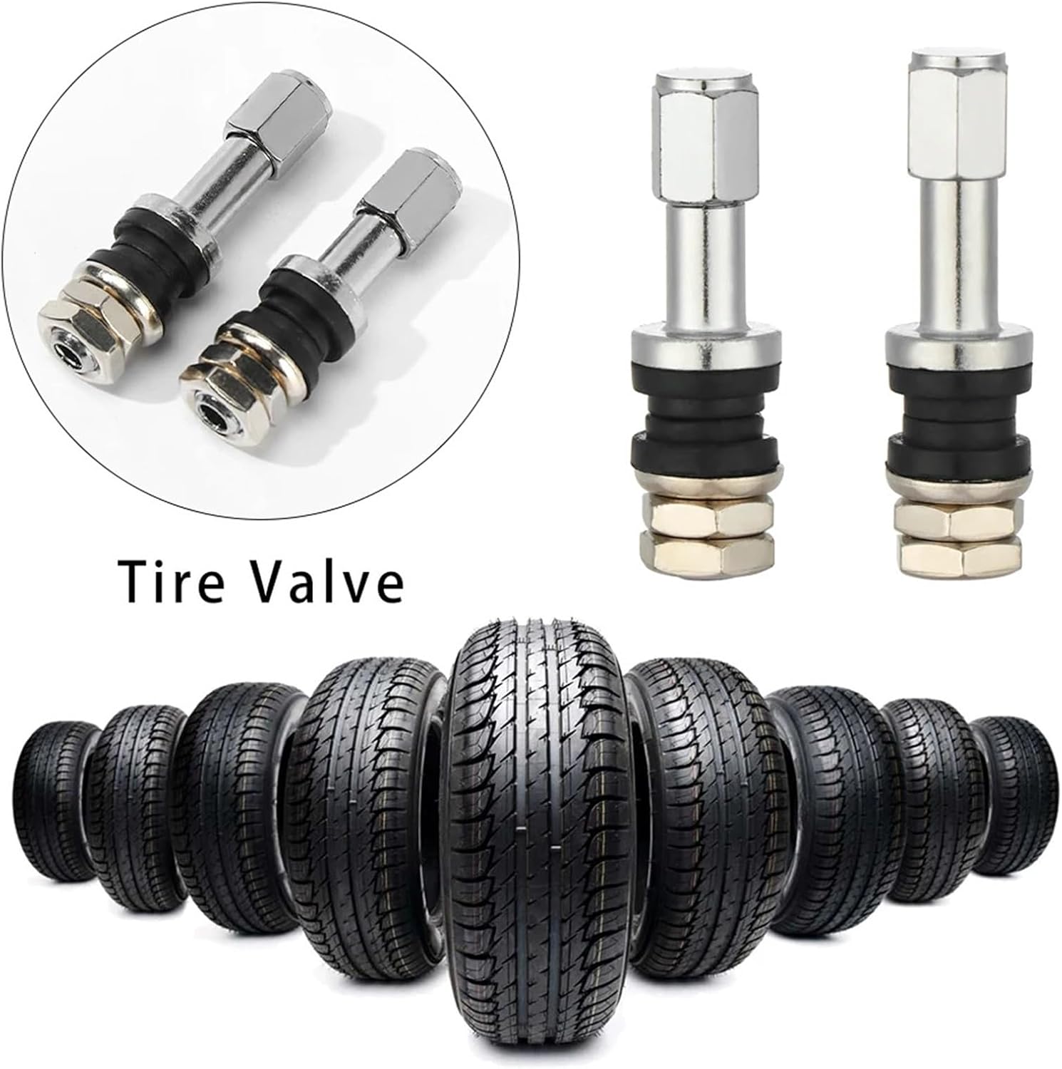 Metal Valve Stems 12pcs Car Tire Valve Bolt-in Tubeless Wheel Stem Stainless Steel Metal Straight Mout Dust Cap Cover for Tires(TR48E)