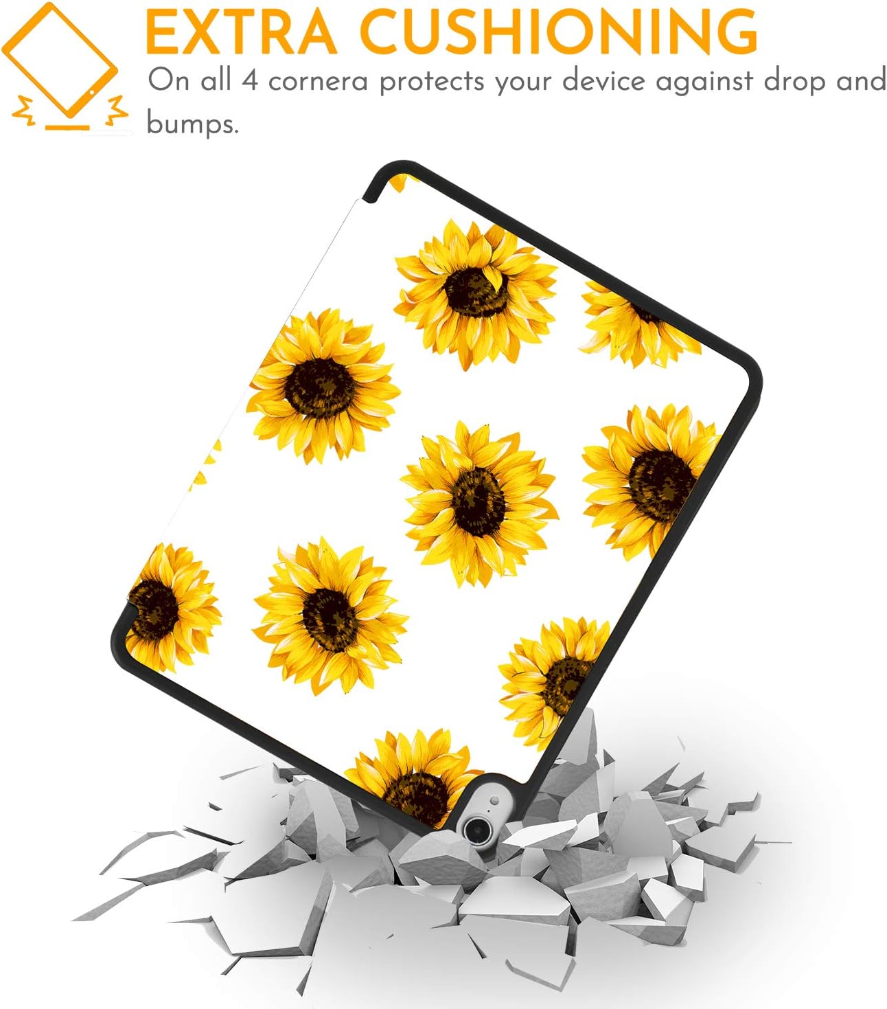 Hepix iPad Air 5th Case 2022/iPad Air Case 4th Generation 2020, Sunflowers Floral iPad Air 10.9 Case with Pencil Holder, Trifold Case for iPad Air 5/4 Case, Yellow Flower White 10.9 inch iPad Air Case