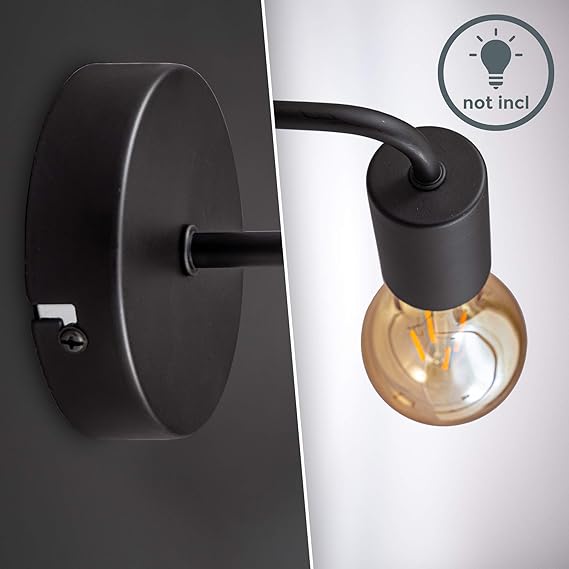 B.K.Licht B.K.Licht I Wandlamp I retro lamp voor binnen I zwart I industrieel I wandlampen I netstroom I metaal I met 1 lichts I vintage wandspots I muurlamp I E27 fitting I excl. lichtbron I wandverlichting photo 3