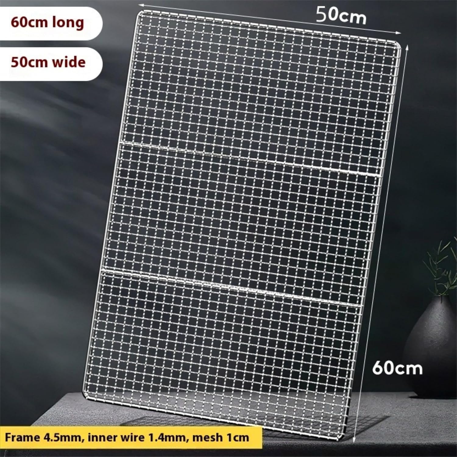 Griglia per barbecue in acciaio inox di grandi dimensioni, 60 cm x 50 cm, multiuso per cucinare all'aperto, campeggio, perfetta per costolette, manzo, pollo e verdure