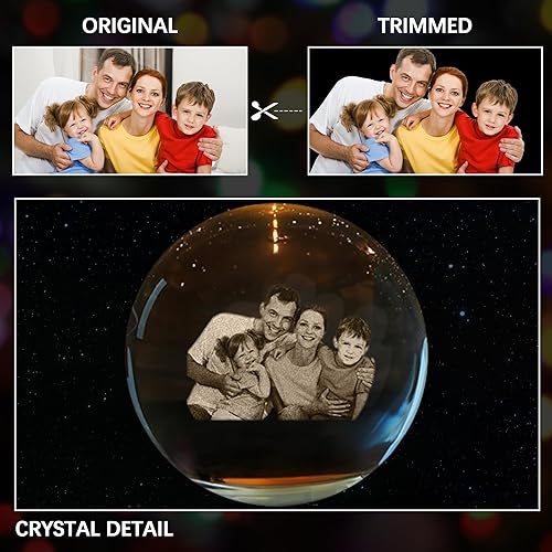 Miniatura 3 de Cristal fotográfico 3D personalizado, grabado con imágenes 3D personalizadas en bola de fotos de vidrio en memoria con base de madera de luz LED