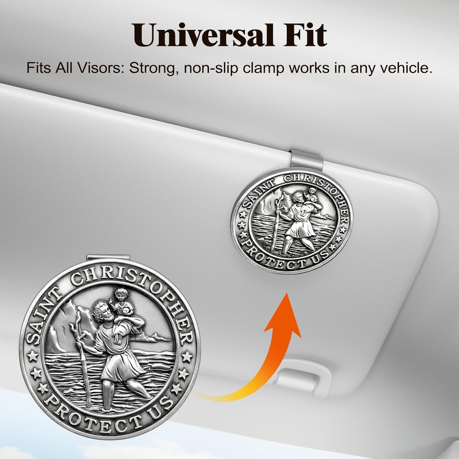 St Christopher Medal for Car, St Christopher Visor Clip, Gifts for Catholic Men, Talisman for Safety, Automotive Visor Accessories, Catholic Gifts, Gift for Drivers, Families, Friends - Image 3