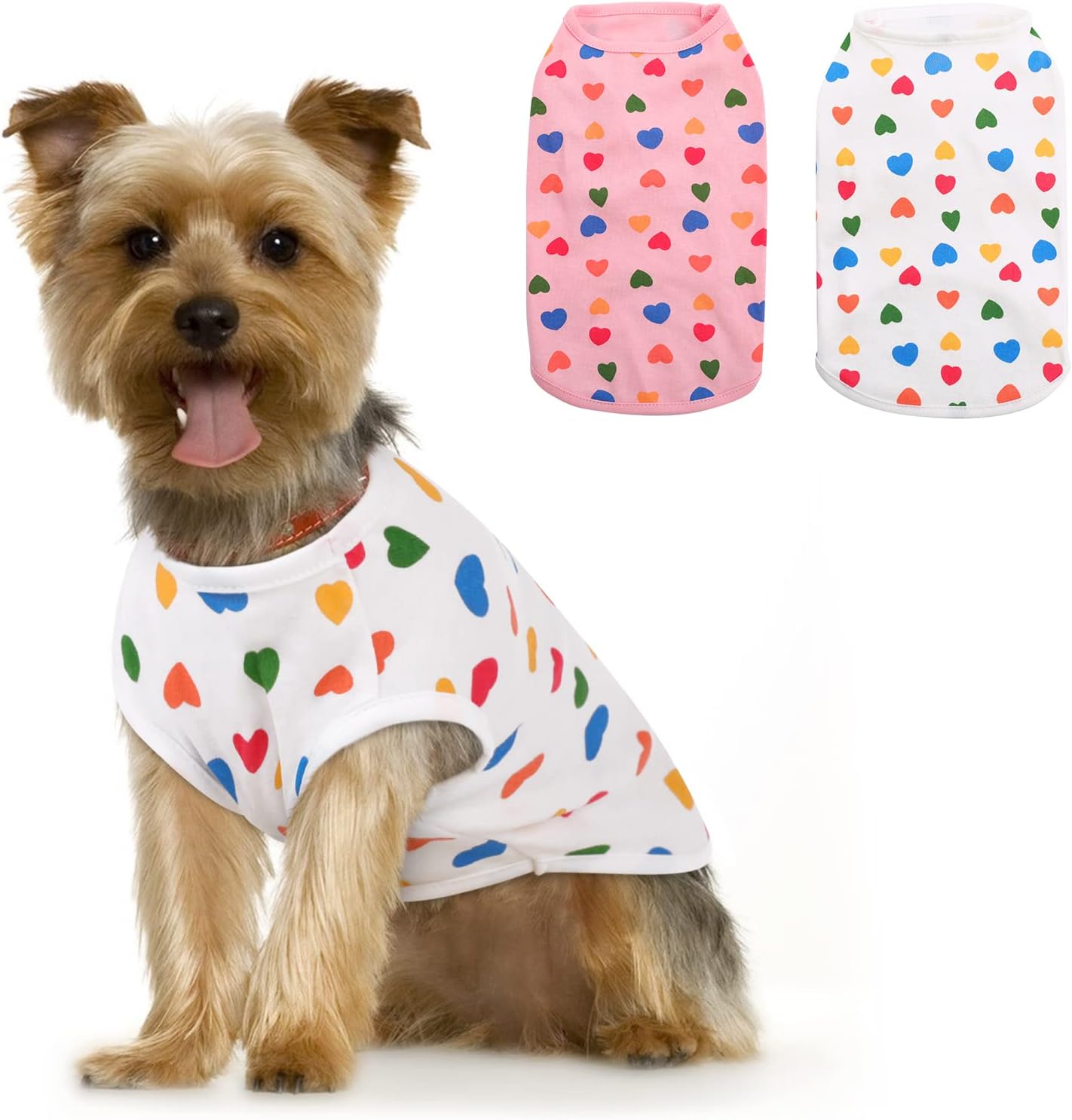 Preferhouse 2 Pieces Dog T-Shirt Dog Cat Heart Print Vest Puppy Kitten Tee Pet Apparel Summer Breathable T-Shirts Suitable for Small and…