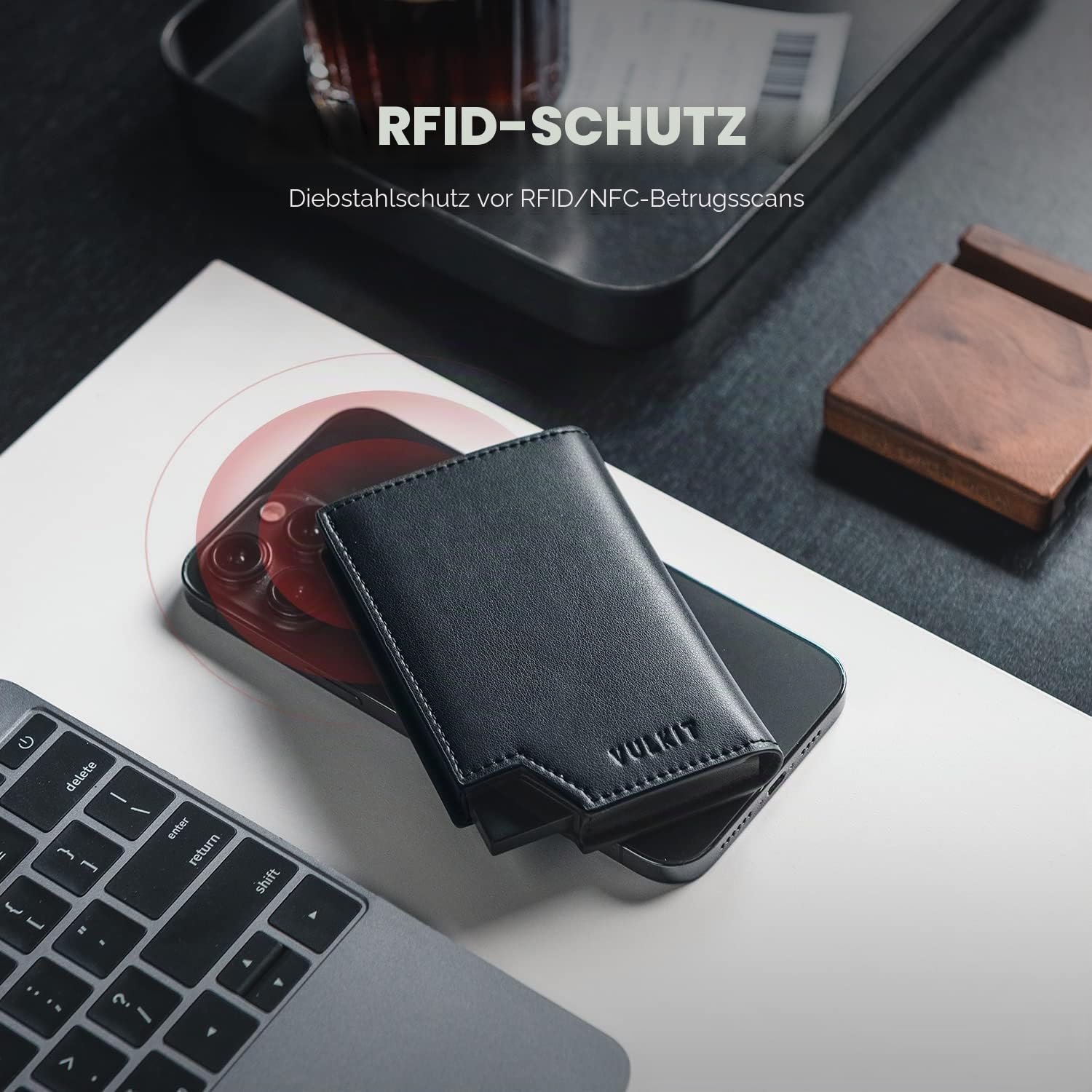 VULKIT Kreditkartenetui RFID Blockierendes Pop Up Kartenetui aus Leder für Männer und Frauen, mit Geldscheinfach und Magnetverschluss