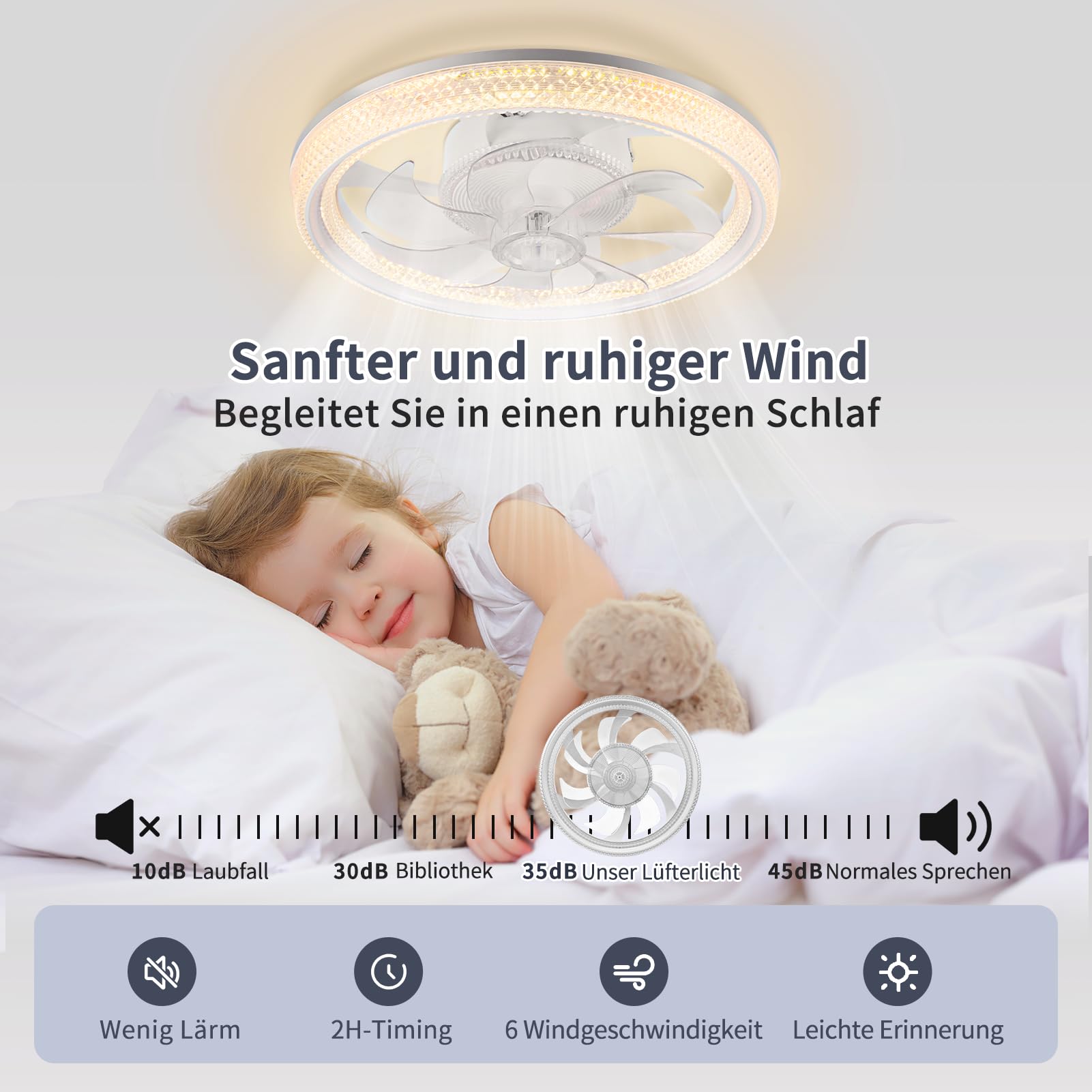 Viugreum LED Smart Deckenventilatoren mit Licht, 48cm moderne Deckenventilatorleuchten mit Fernbedienung, umkehrbarer dimmbares Deckenventilator mit Beleuchtung und Timer für Wohnzimmer, Schlafzimmer