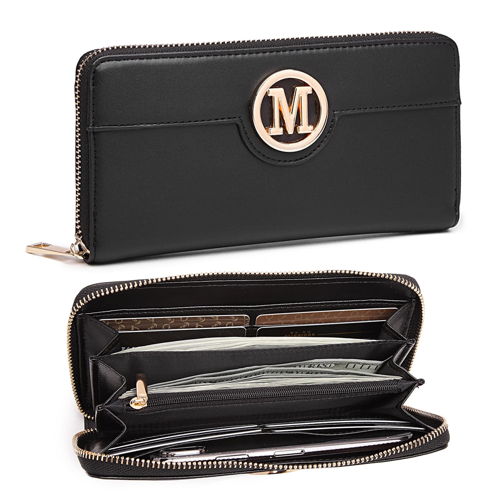 Miss Lulu Purses for Women Long Wallet Ladies Zipper Pocket Multiple Card Slots PU Leather with Metal Buckle