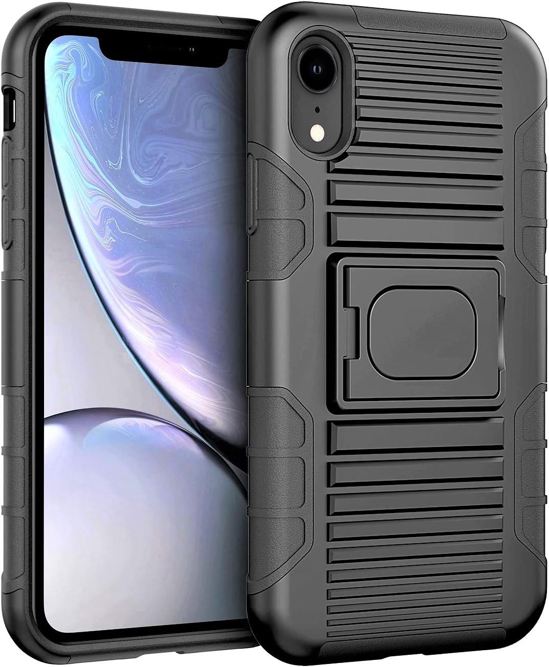 Stronden Holster Case for iPhone XR Belt Case - Holster Case Belt Clip (Rubberized Grip) Slim Fit Protective Cover with Kickstand, Combo Shell Holder for iPhone XR (Black)