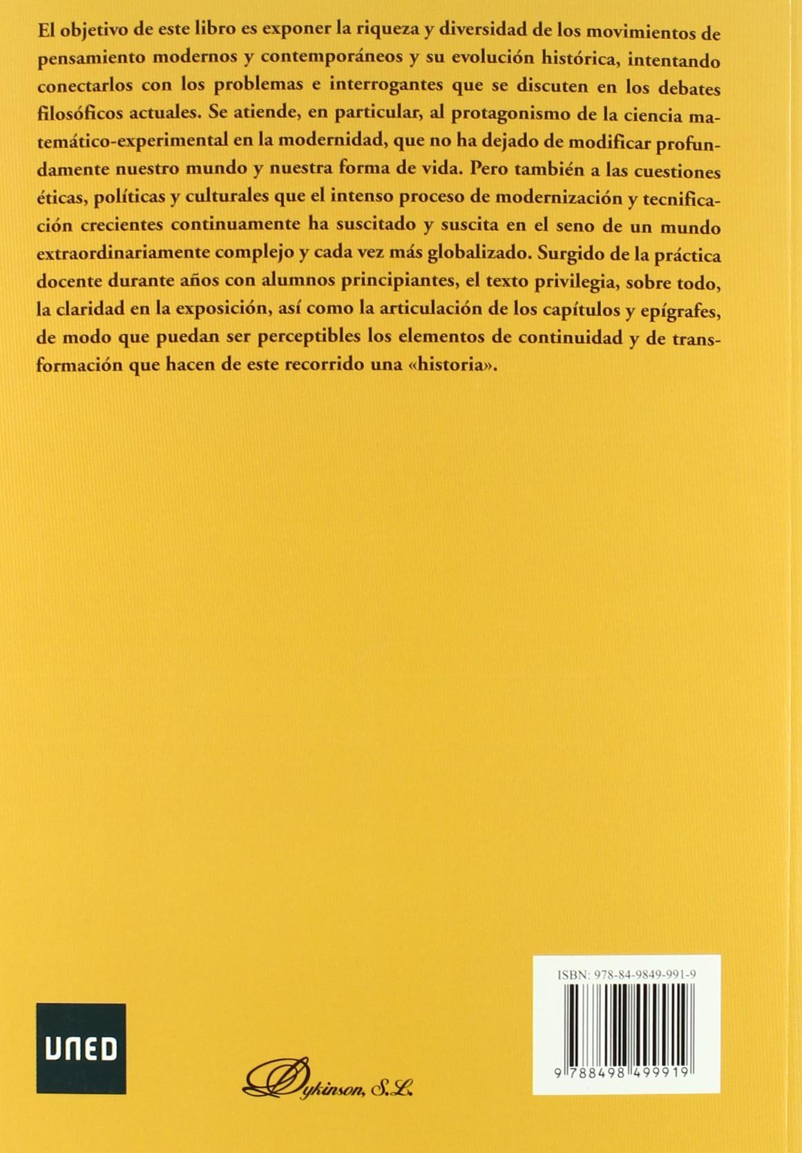 HISTORIA DE LA FILOSOFIA MODERNA Y CONTEMPORANEA-U(9788498499919)