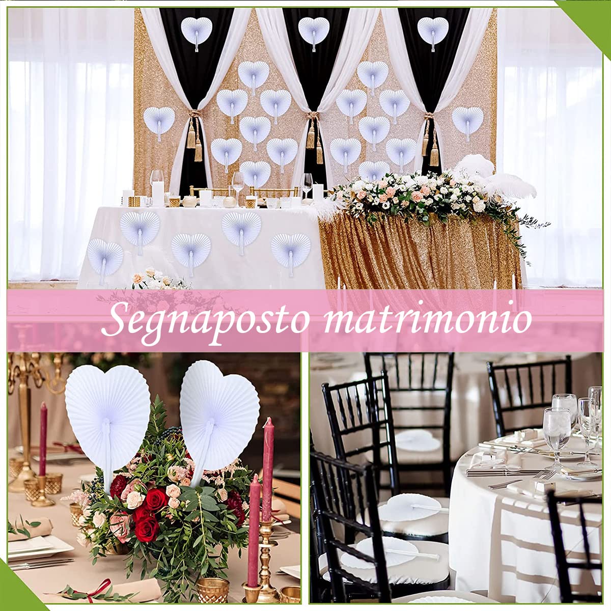 Gudotra - Lot de 60 éventails de mariage, en papier, blancs, en forme de cœur pour wedding bag et décoration de mariage