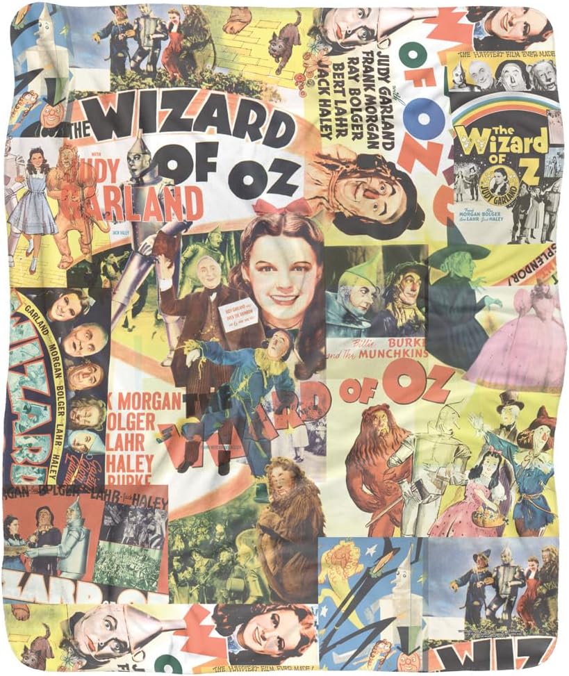 The Wizard of Oz All Over Character Print 2 Silky Touch Sherpa Back Super Soft Throw Blanket
