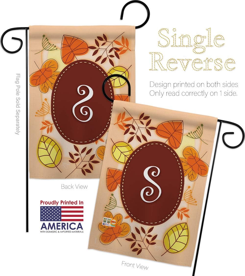 Autumn S Initial Garden Flag Set Wall Holder Monogram Falltime Harvest Scarecrow Pumkins Sunflower Leaves Season Autumntime Gathering Small Gift Yard House Banner Made In USA 13 X 18.5