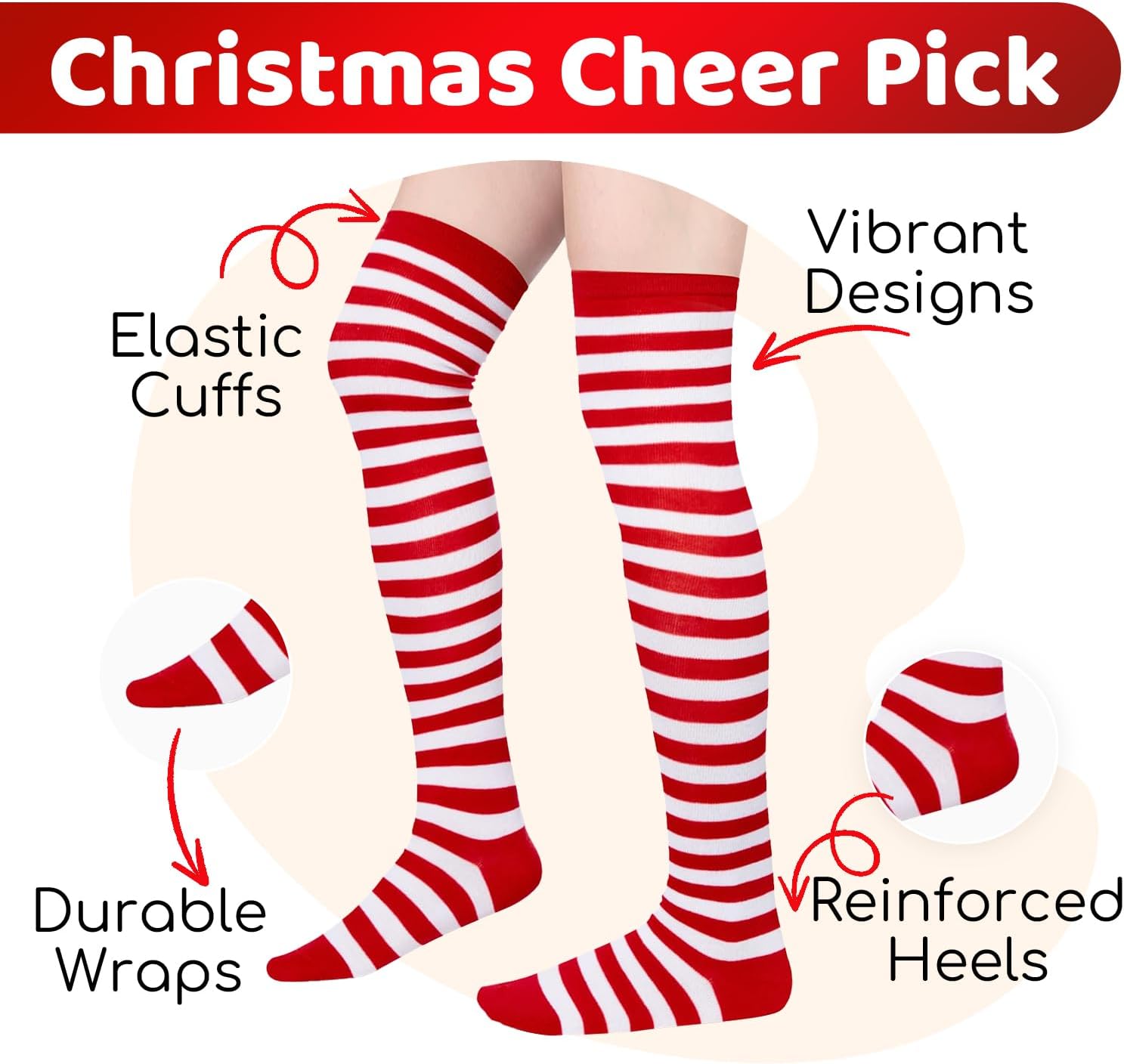 Christmas Striped Thigh High Socks - Candy Cane Knee High Socks for Women Teen Girls - Image 5