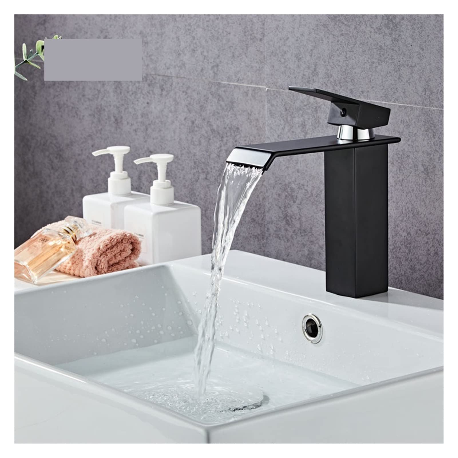 Grifo de baño de latón Dorado Rosa, Grifo Monomando para Fregadero montado en Cubierta, Mezclador de Cascada Caliente y fría, Elegante Negro Corto para Cocina y baño