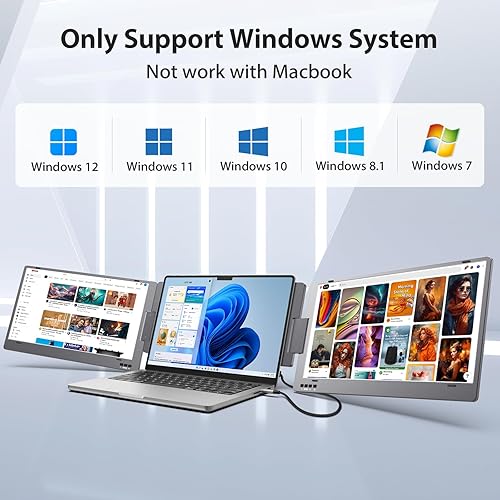 Miniatura 2 de KYY Extensor de pantalla triple para laptop, monitor extendido portátil dual 1080P FHD IPS de 14 pulgadas, USB C de viaje para laptop de 12 a 16