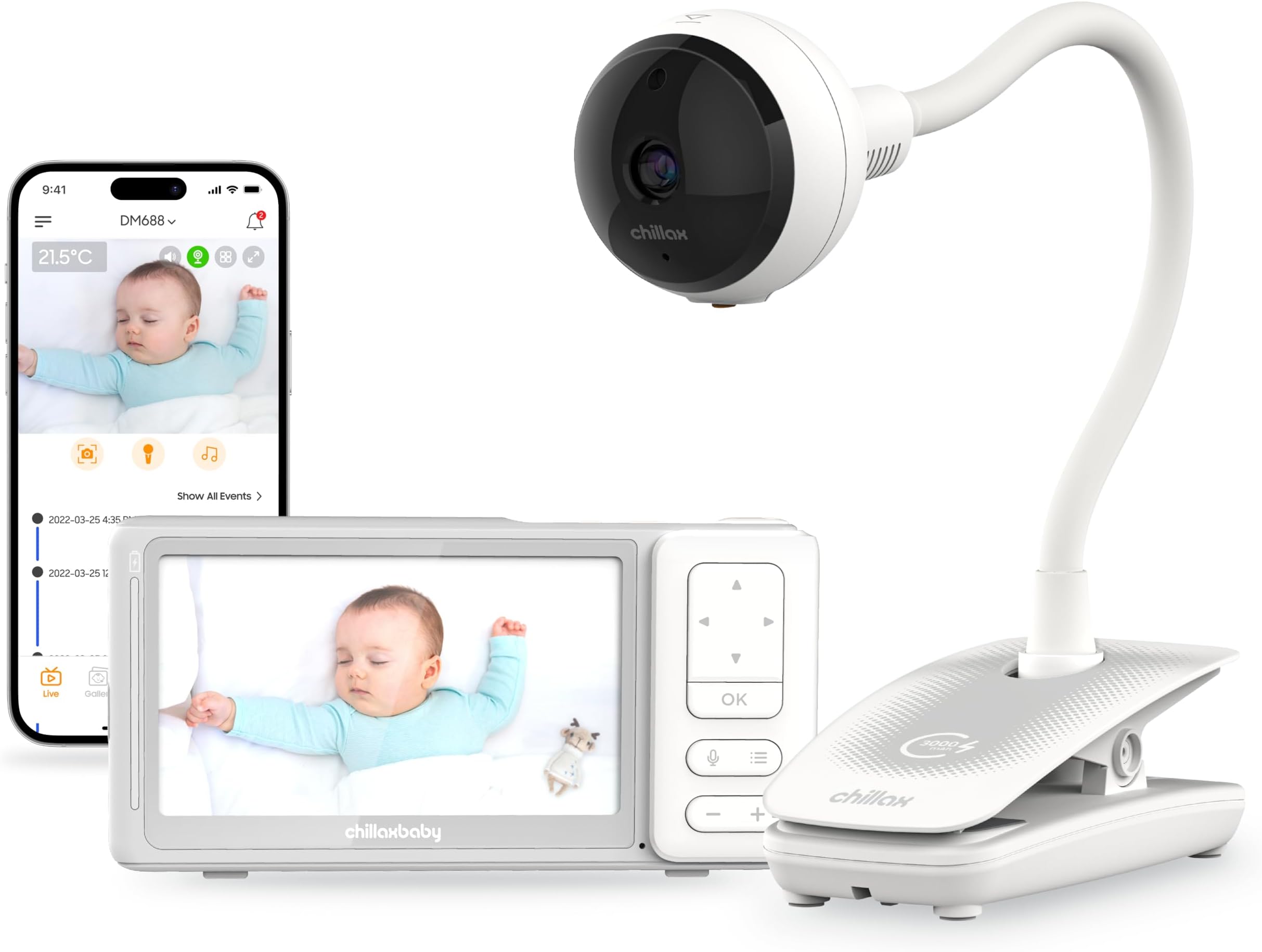 CHILLAX Giraffe Pro Portable Baby Monitor–Video Baby Monitor for Travel with Battery Base Stand,HD 1080p Camera and 5”Screen, Privacy Protection WiFi ON-Off Switch, Gooseneck Design, Night Vision
