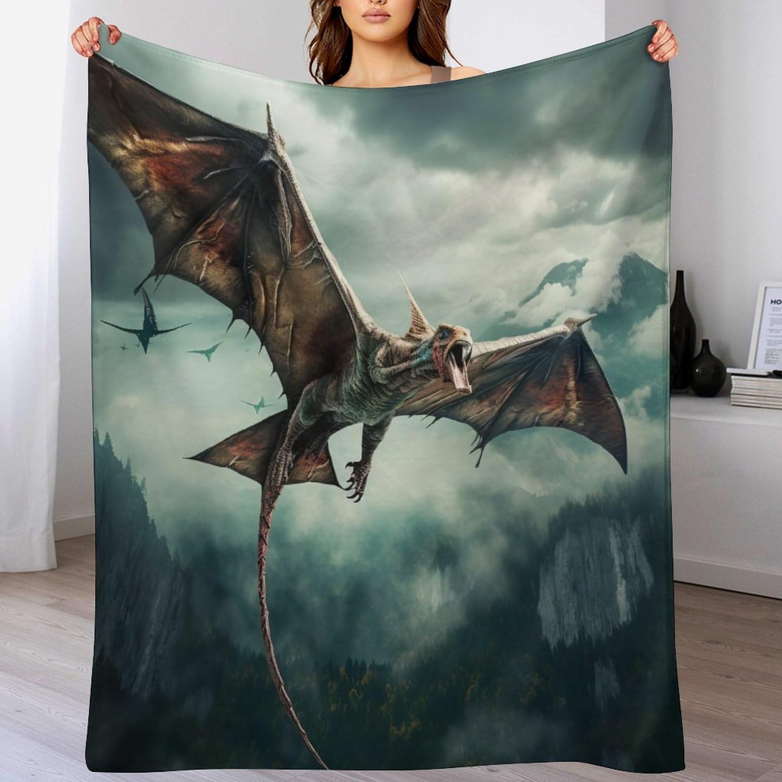 Couverture polaire ptérosaure en flannel douce 140x180cm pour canapé
