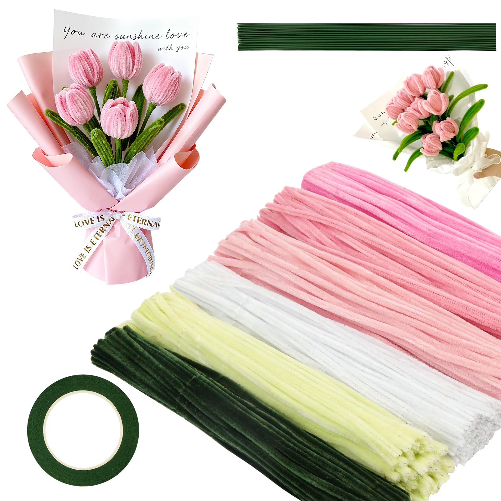 AYESY Pipe Cleaners for Craft, 500PCS 30cm Long Super Flexible Fluffy Craft Set for Arts & Crafts, 6mm Chenille Stems for DIY Crafts, Making Flowers, Animals Decorations(Pink)