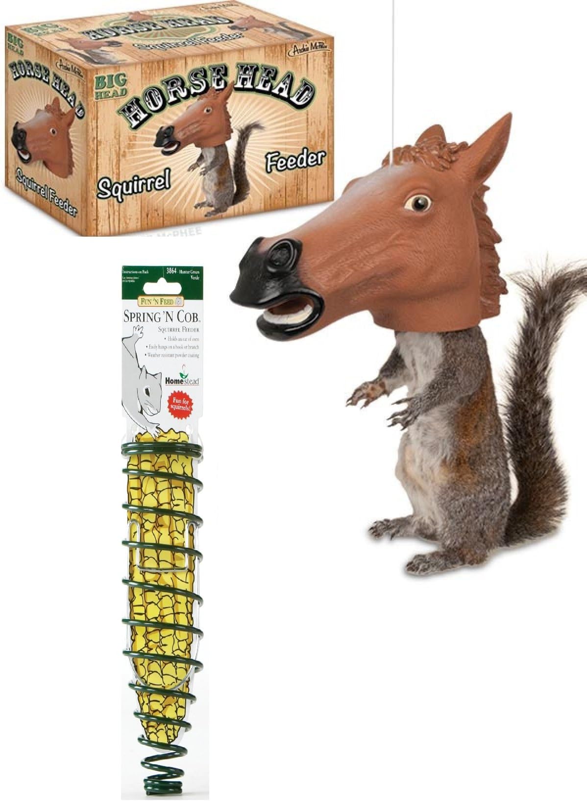 MI Garden Squirrel Feeder Bundle with Horse Head Squirrel Feeder and Corn Cob Squirrel Feeder