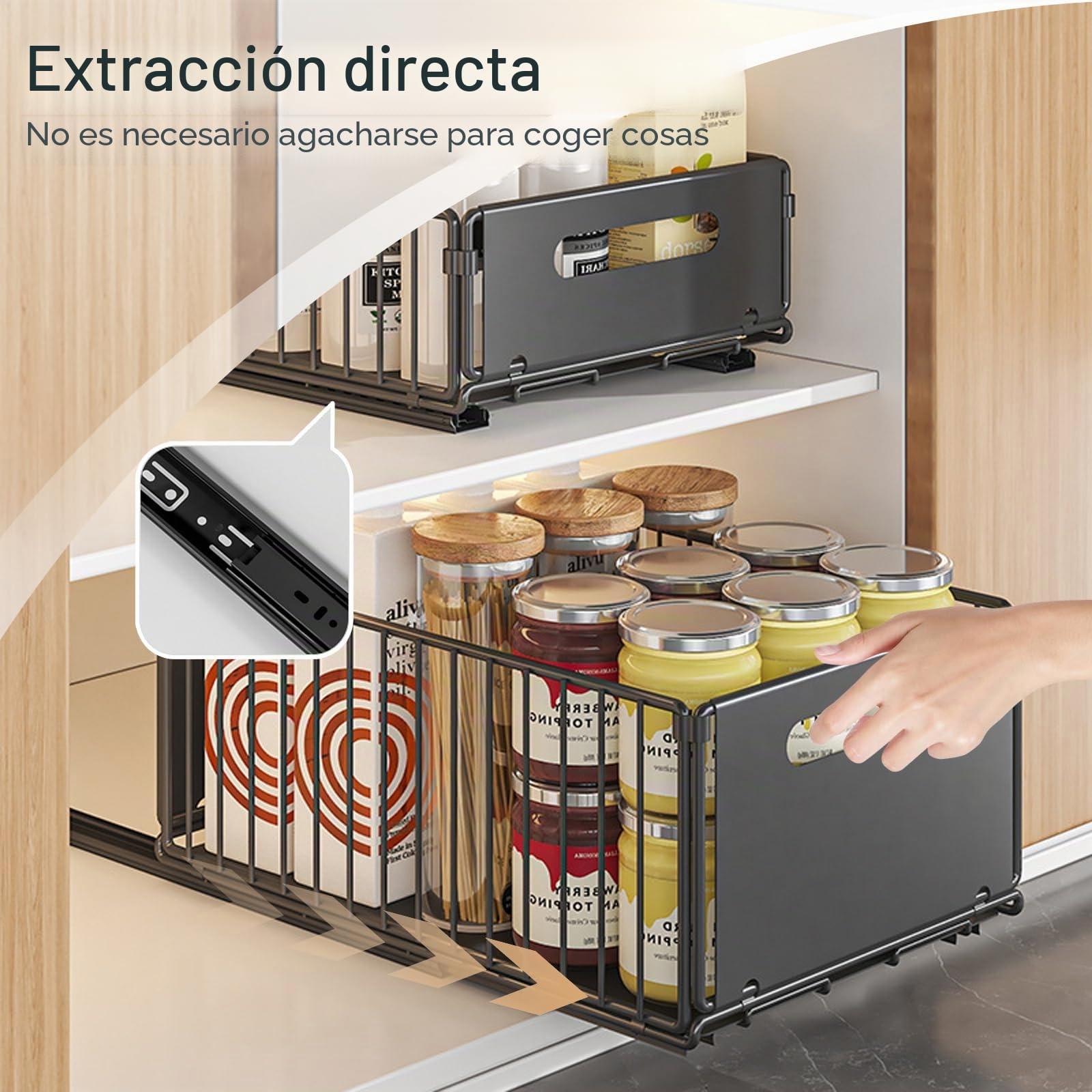4Pack Organizador de Cajón Deslizante Plegable, Organizador de Almacenamiento Deslizante para Cajones y Estanterías, Organizador Deslizante para Cajón de Armario de Cocina, Ideal para Despensa y