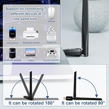 USB Bluetooth 5.4 Adapter for PC, Long Range 150M, Wireless Dongle Adaptor for Windows 11/10/8.1/7, Bluetooth Extender BT09 for Laptop, Headsets, Keyboards, Mouse, Speaker, Plug and Play