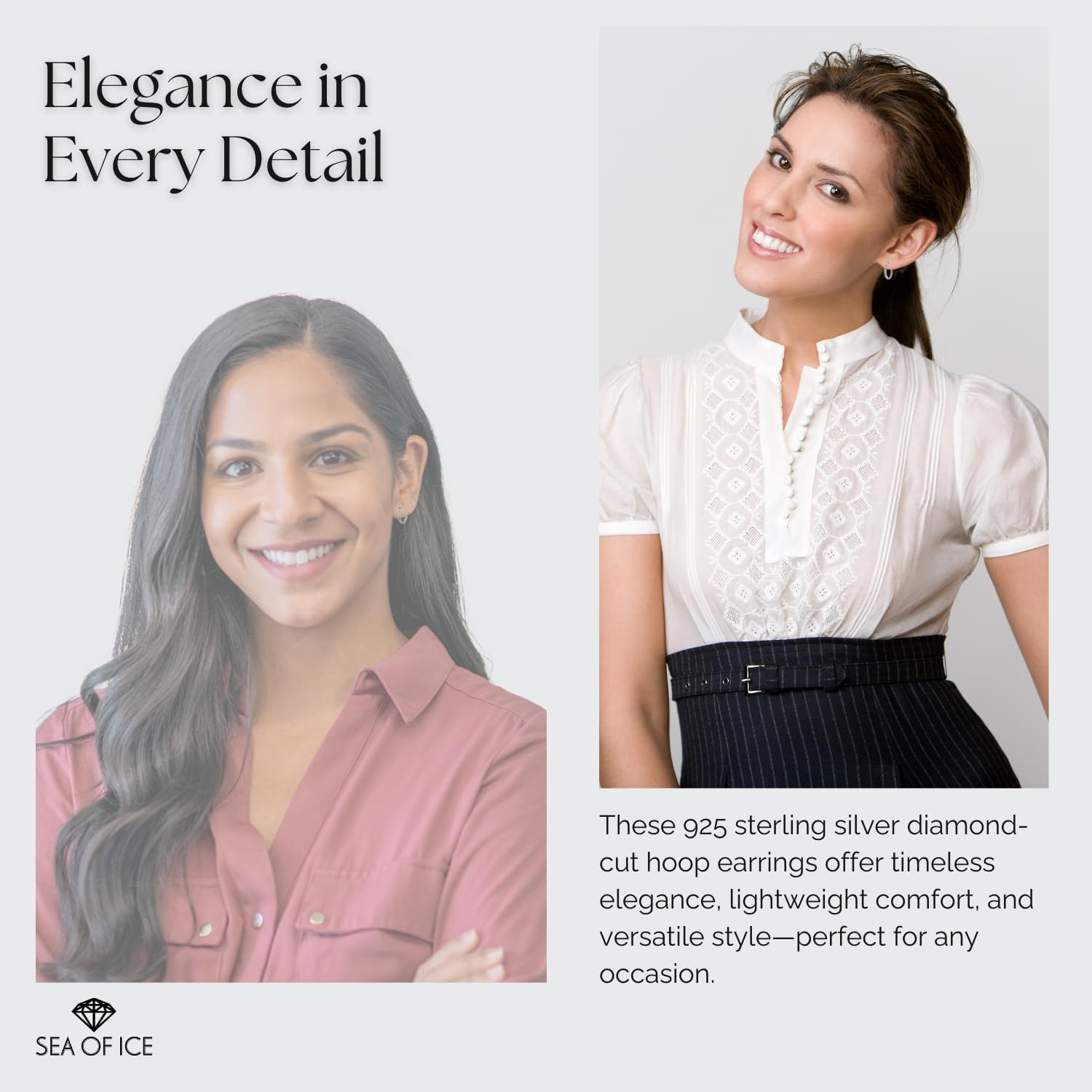 Sterling Silver 2mm Width Diamond-Cut Round Hoop Earrings, 15mm-60mm - Image 3