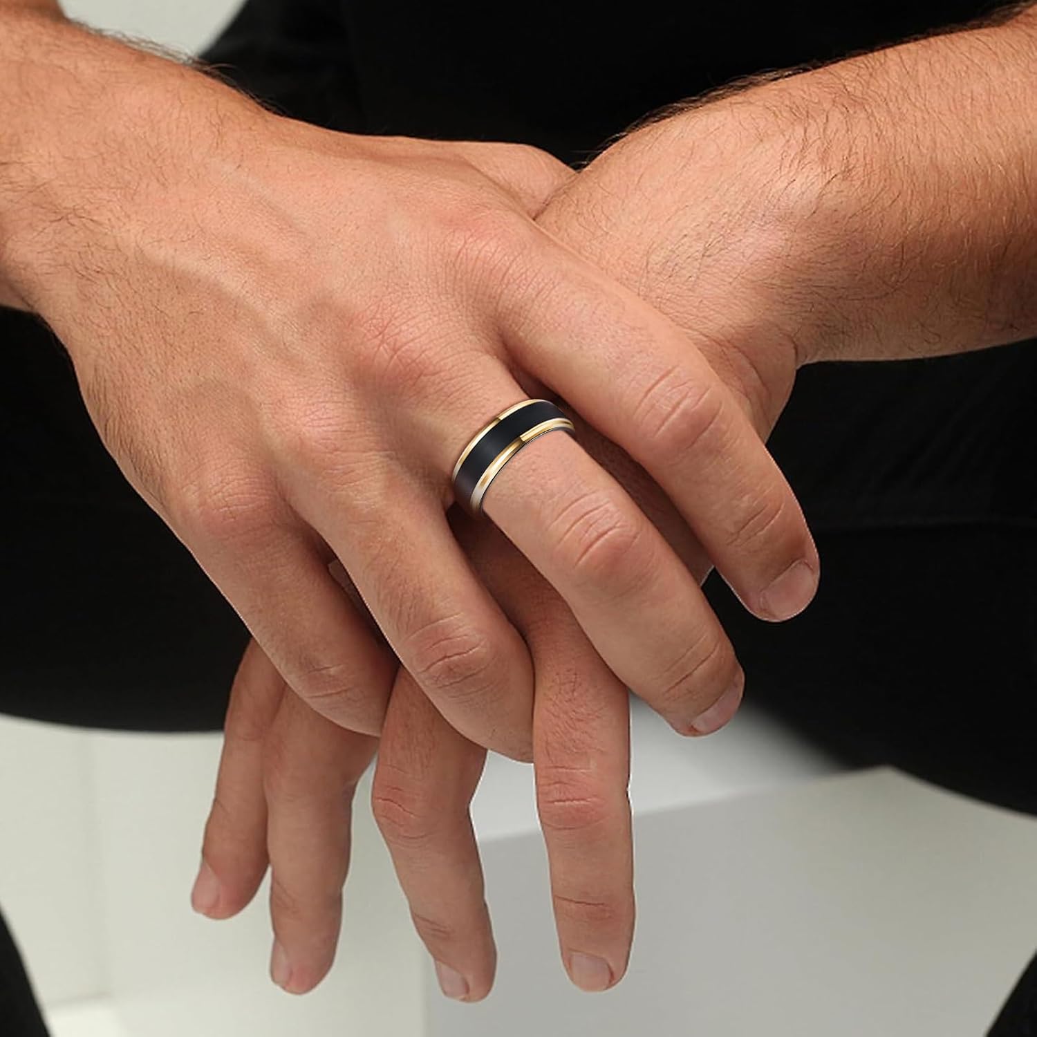 Customized Tungsten Ring for Men with Half Size 8mm Personalized black plated Rose Gold two-tone Tungsten Engagement Wedding Band Polished Finish Promise Ring Comfort Fit Size 5-14 - Image 3