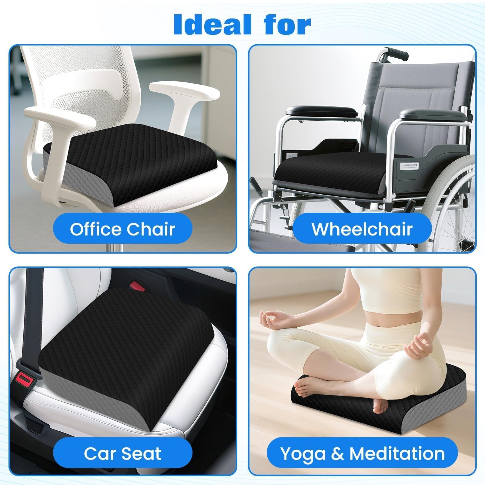 Seat Cushion Memory Foam Chair Pad Non-Slip Cushion for Office Home Car Large Desk Chair Cushion Washable Cover — view 5