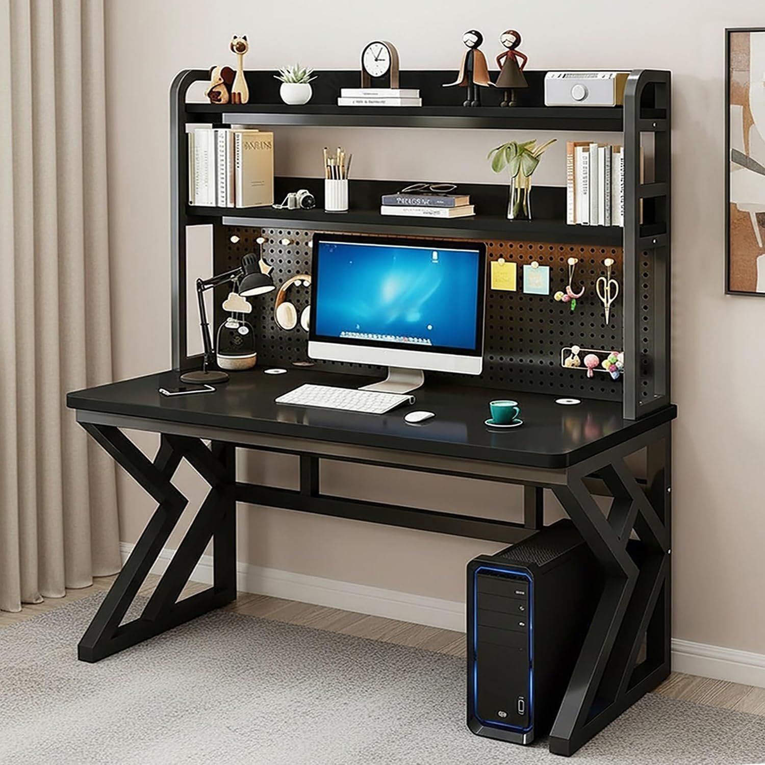 Amazon.com: XEOKXOIT Computer Desk with Hutch & Pegboard, 47in Gaming ...