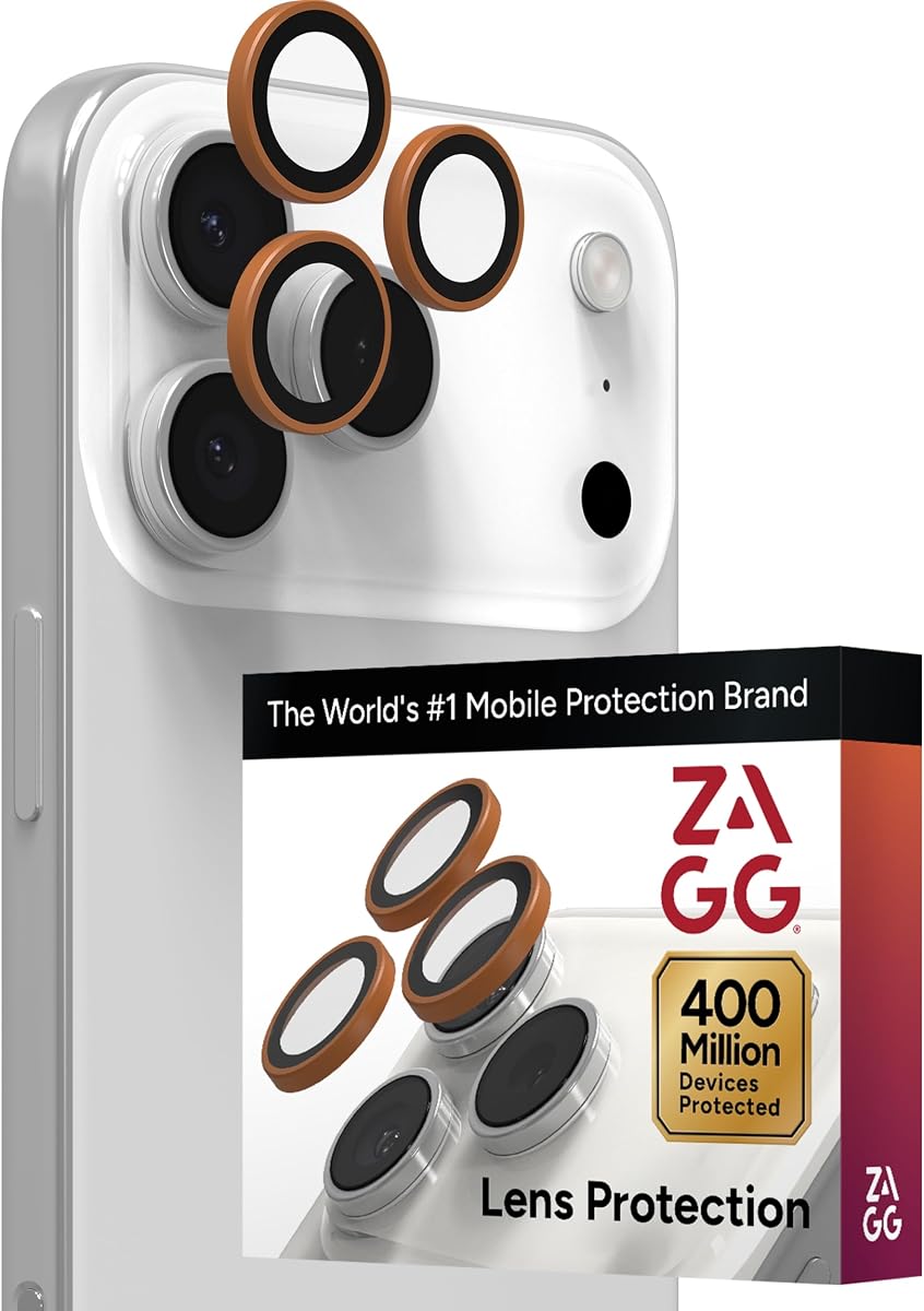 iPhone Camera Lens Protector for iPhone 17/16/15 Pro and Pro Max Models - Orange, Camera Ring, Maximum Impact & Scratch Protection, Anti-Reflective Technology, Smudge-Resistant, Glass Elite