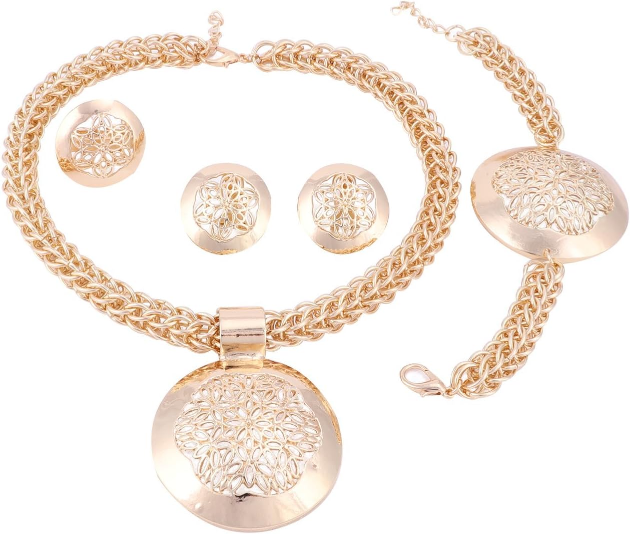 Fashion Crystal Weddings Jewelry Set Dubai 18K Gold Plated Necklace Earrings Bracelet Ring Set